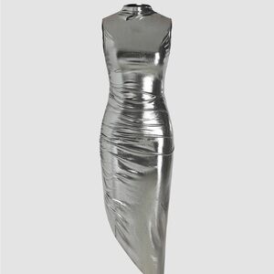 Cider | High Neck Metallic Midi Dres